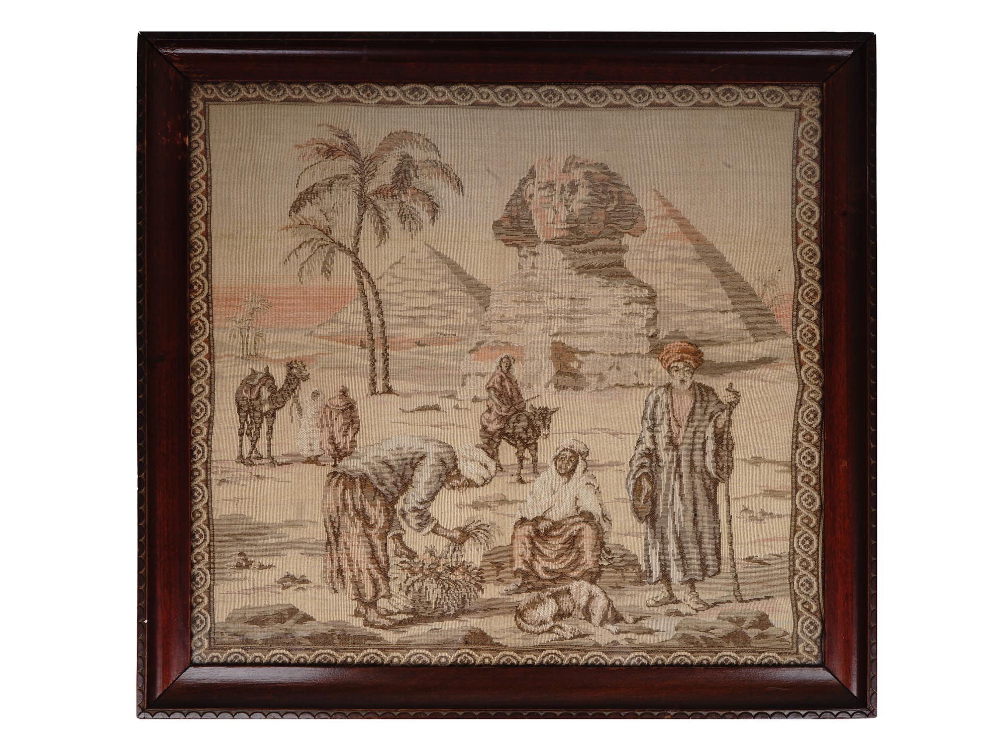 ANTIQUE ORIENTAL EGYPTIAN PYRAMID NEEDLE TAPESTRY PIC-0